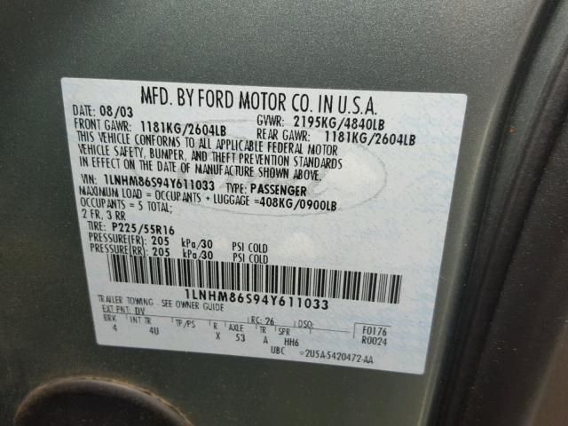 1LNHM86S94Y611033 - 2004 LINCOLN LS GREEN photo 10
