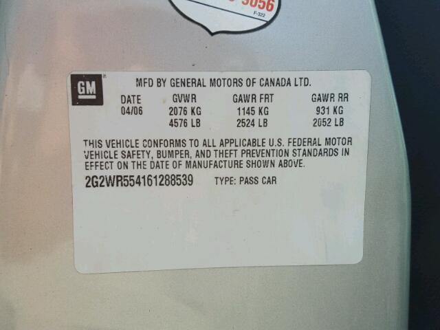 2G2WR554161288539 - 2006 PONTIAC GRAND PRIX SILVER photo 10