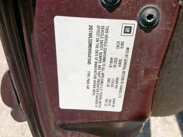 2G1WL52M9V9341045 - 1997 CHEVROLET LUMINA BAS 栗色 照片 10