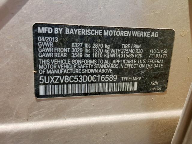 5UXZV8C53D0C16589 - 2013 BMW X5 XDRIVE5 GOLD photo 10