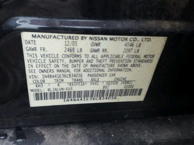 1N4BA41E36C834056 - 2006 NISSAN MAXIMA SE BLACK photo 10