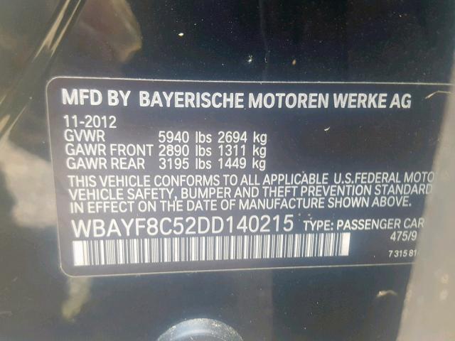 WBAYF8C52DD140215 - 2013 BMW 750 LXI BLACK photo 10
