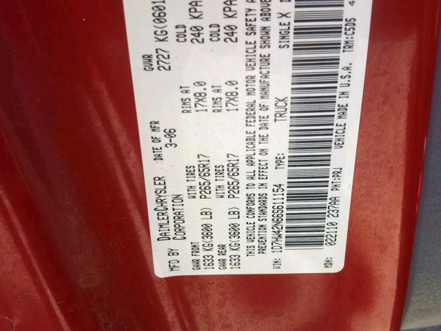 1D7HW42N66S611154 - 2006 DODGE DAKOTA SLT RED photo 10