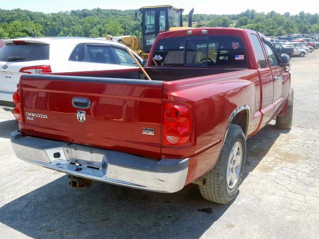 1D7HW42N66S611154 - 2006 DODGE DAKOTA SLT RED photo 4