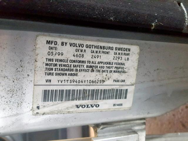 YV1TS94D4Y1066253 - 2000 VOLVO S80 SILVER photo 10