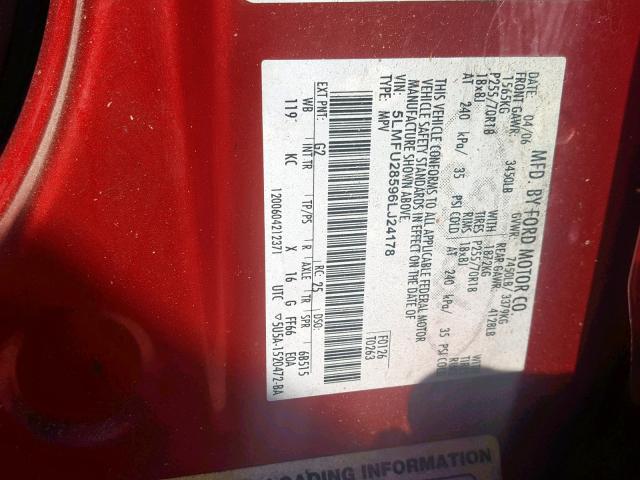 5LMFU28596LJ24178 - 2006 LINCOLN NAVIGATOR ბურგუნდია ფოტო 10