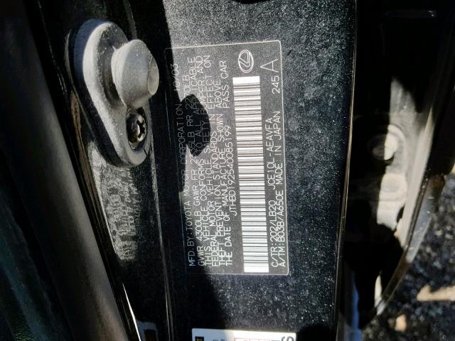 JTHBD192540085199 - 2004 LEXUS IS 300 BLACK photo 10