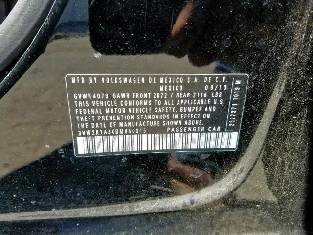 3VW2K7AJXDM450015 - 2013 VOLKSWAGEN JETTA BASE 黑色 照片 10