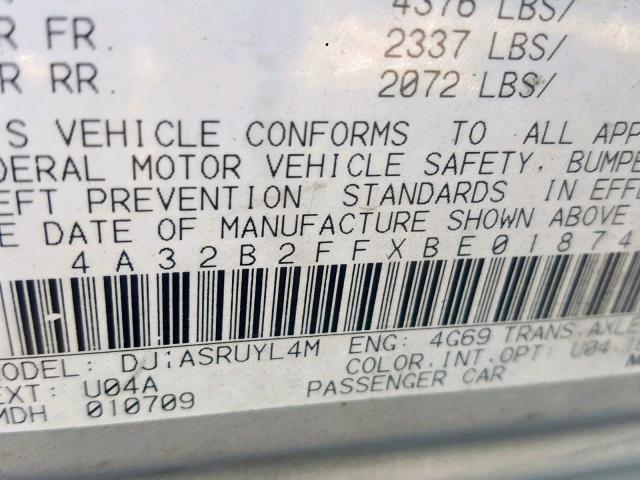 4A32B2FFXBE018745 - 2011 MITSUBISHI GALANT FE SILVER photo 10