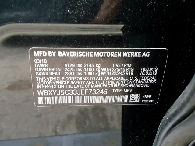 WBXYJ5C33JEF73245 - 2018 BMW X2 XDRIVE2 黑色 照片 10