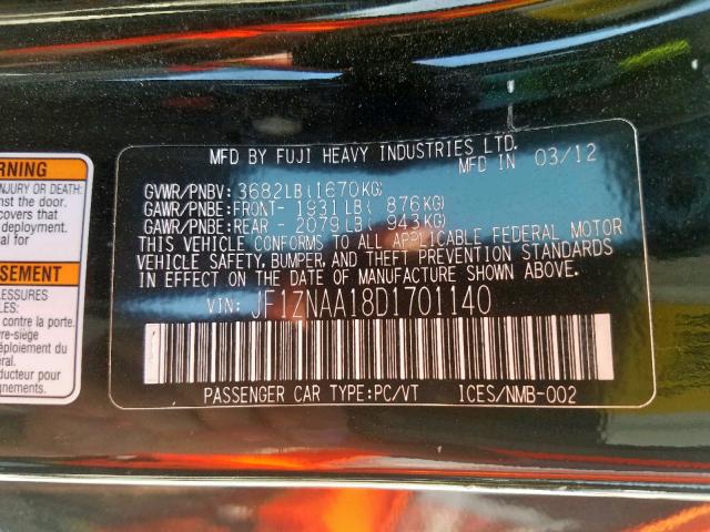 JF1ZNAA18D1701140 - 2013 TOYOTA SCION FR-S BLACK photo 10