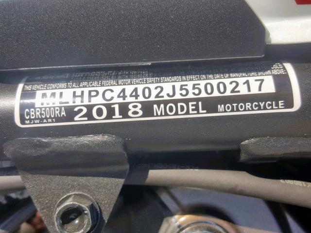 MLHPC4402J5500217 - 2018 HONDA CBR500 RA- RED photo 10