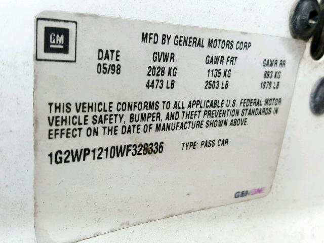 1G2WP1210WF328336 - 1998 PONTIAC GRAND PRIX WHITE photo 10