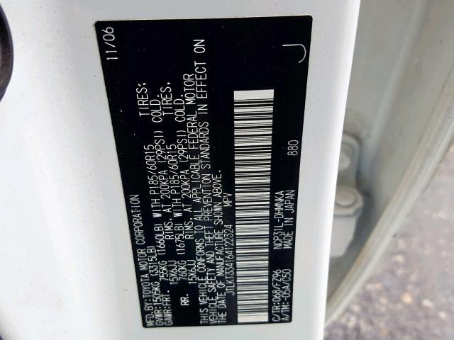 JTLKT334164122324 - 2006 TOYOTA SCION XB 白色 照片 10