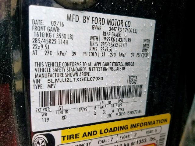 5LMJJ2LTXGEL07930 - 2016 LINCOLN NAVIGATOR BLACK photo 10