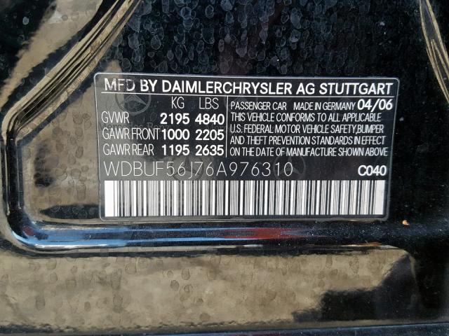 WDBUF56J76A976310 - 2006 MERCEDES-BENZ E 350 BLACK photo 10