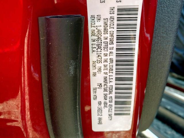 1J4RG4GT6AC114735 - 2010 JEEP COMMANDER წითელი ფოტო 10