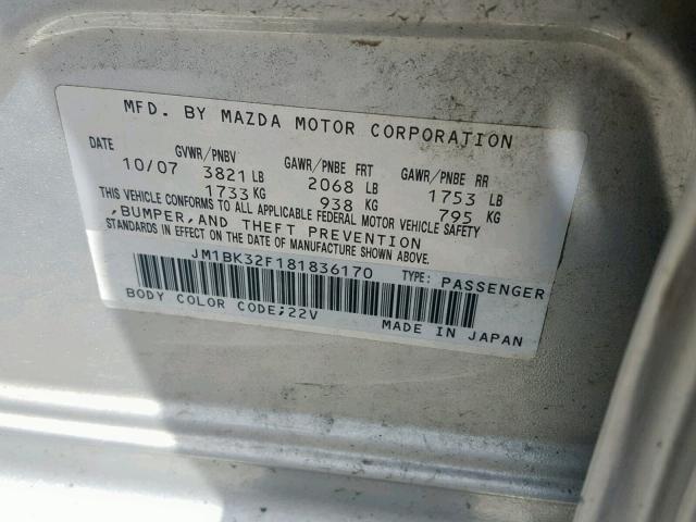 JM1BK32F181836170 - 2008 MAZDA 3 I SILVER photo 10