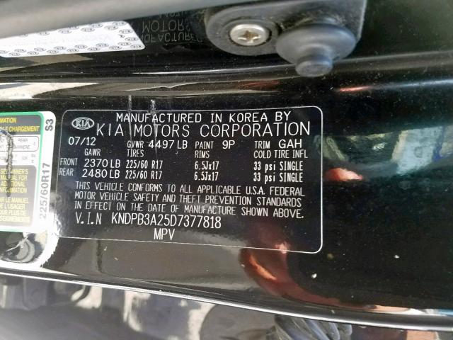 KNDPB3A25D7377818 - 2013 KIA SPORTAGE B BLACK photo 10