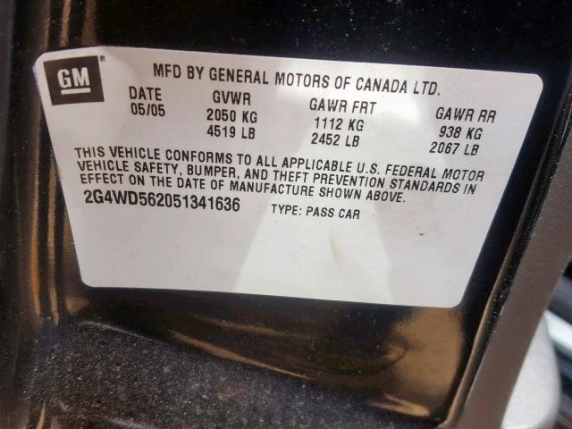 2G4WD562051341636 - 2005 BUICK LACROSSE C BLACK photo 10