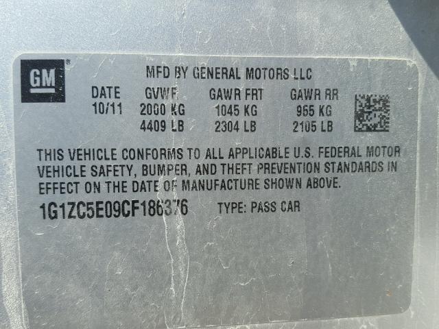 1G1ZC5E09CF186376 - 2012 CHEVROLET MALIBU 1LT 银色 照片 10