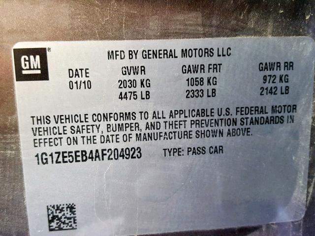 1G1ZE5EB4AF204923 - 2010 CHEVROLET MALIBU LTZ ნაცრისფერი ფოტო 10