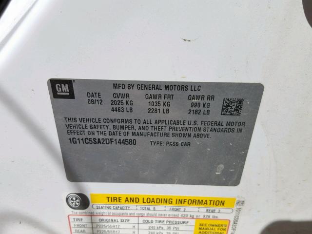 1G11C5SA2DF144580 - 2013 CHEVROLET MALIBU 1LT თეთრი ფოტო 10