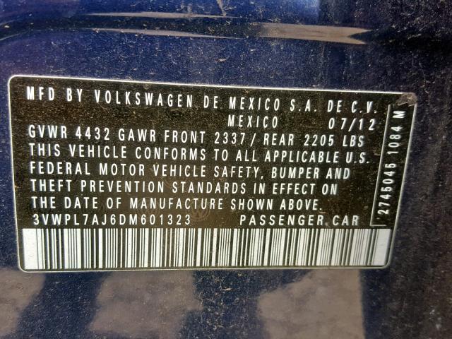 3VWPL7AJ6DM601323 - 2013 VOLKSWAGEN JETTA TDI BLUE photo 10