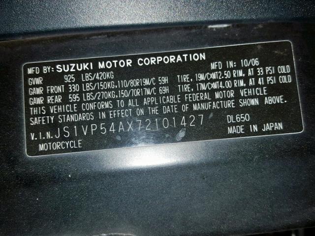 JS1VP54AX72101427 - 2007 SUZUKI DL650 BLUE photo 10