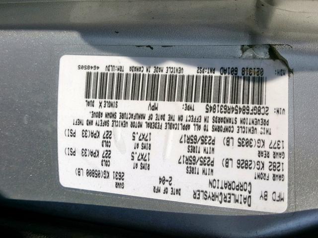 2C8GF68454R631845 - 2004 CHRYSLER PACIFICA SILVER photo 10