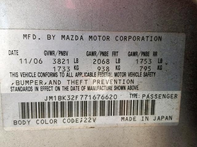 JM1BK32F771676620 - 2007 MAZDA 3 I RED photo 10