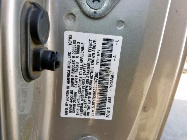 5J6YH28633L047360 - 2003 HONDA ELEMENT EX GRAY photo 10