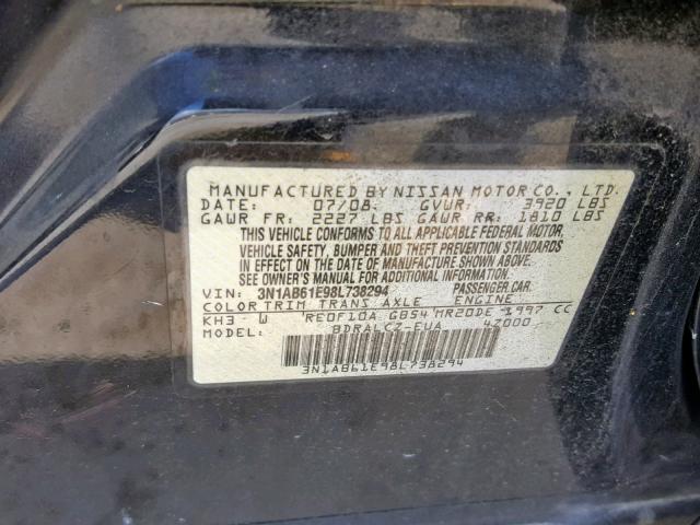 3N1AB61E98L738294 - 2008 NISSAN SENTRA 2.0 BLACK photo 10