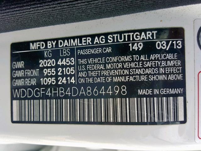 WDDGF4HB4DA864498 - 2013 MERCEDES-BENZ C 250 WHITE photo 10