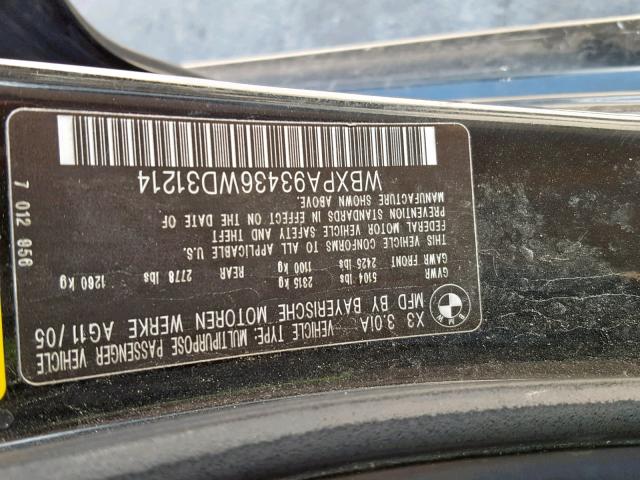 WBXPA93436WD31214 - 2006 BMW X3 3.0I BLACK photo 10