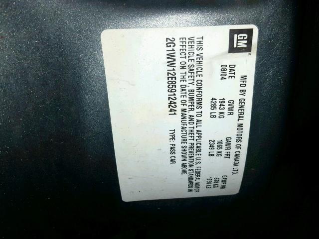 2G1WW12E859124241 - 2005 CHEVROLET MONTE CARL ნაცრისფერი ფოტო 10