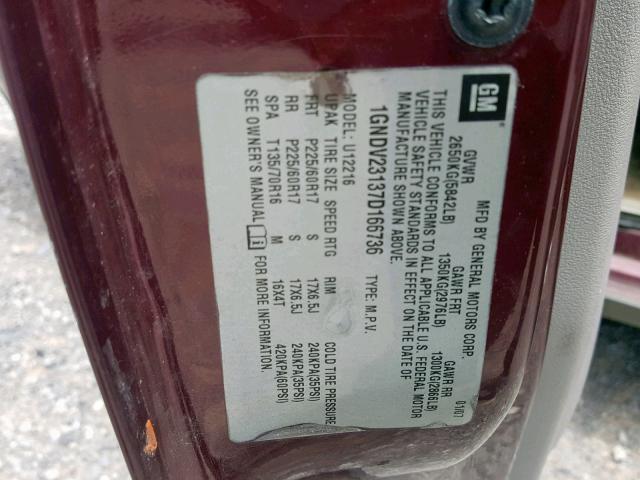 1GNDV23137D166736 - 2007 CHEVROLET UPLANDER L BURGUNDY photo 10