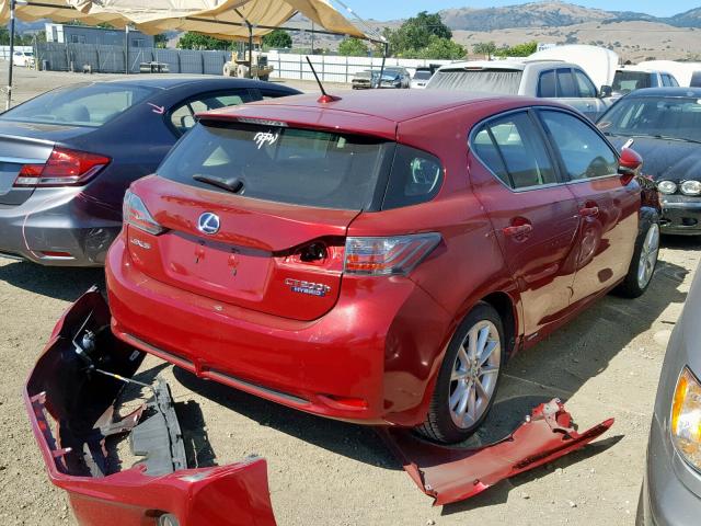 JTHKD5BH9D2136665 - 2013 LEXUS CT 200 RED photo 4