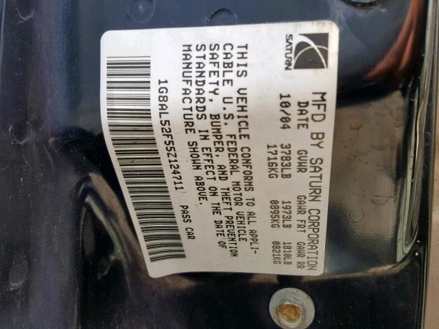 1G8AL52F55Z124711 - 2005 SATURN ION LEVEL GOLD photo 10