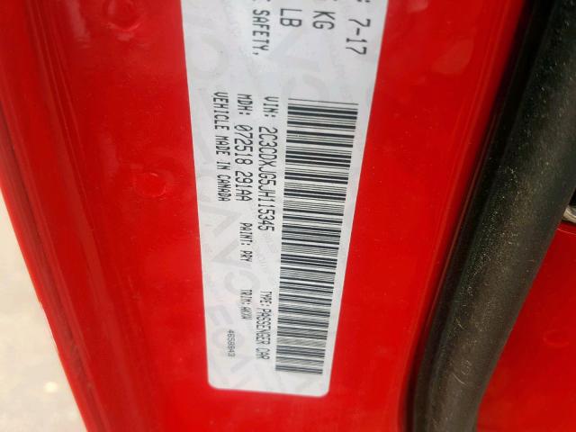 2C3CDXJG5JH115345 - 2018 DODGE CHARGER GT RED photo 10