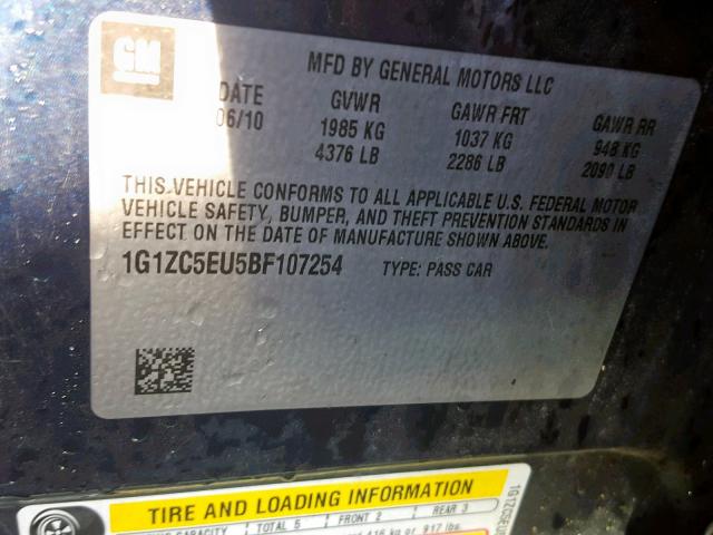 1G1ZC5EU5BF107254 - 2011 CHEVROLET MALIBU 1LT 蓝色 照片 10