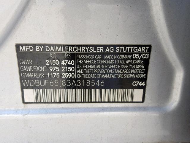 WDBUF65J83A318546 - 2003 MERCEDES-BENZ E 320 SILVER photo 10