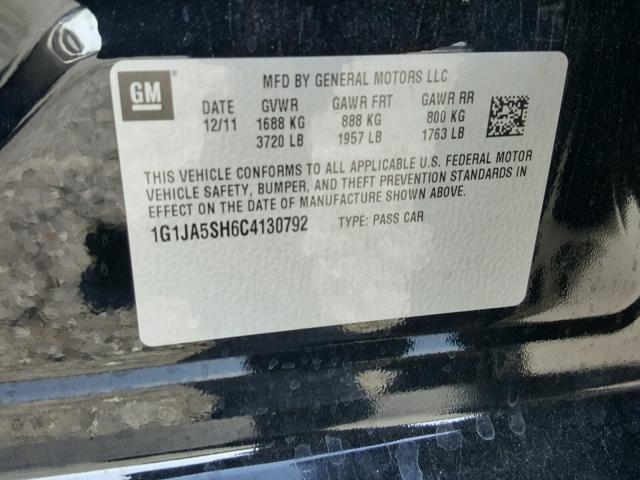 1G1JA5SH6C4130792 - 2012 CHEVROLET SONIC LS 黑色 照片 10