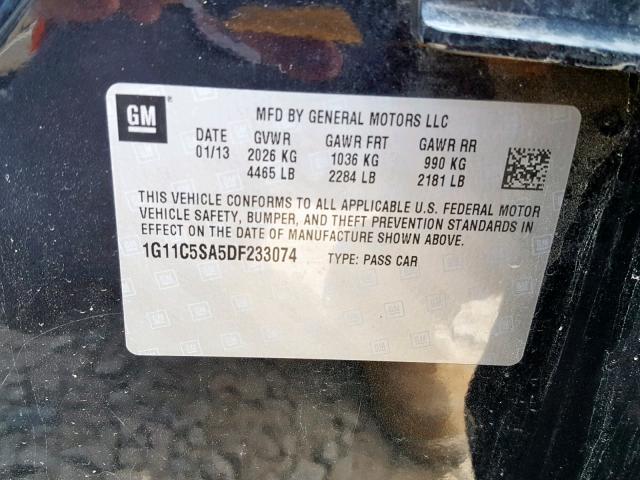 1G11C5SA5DF233074 - 2013 CHEVROLET MALIBU 1LT 黑色 照片 10