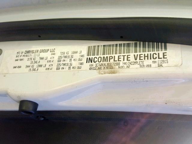 3C7WRKAL9EG172988 - 2014 RAM 4500 WHITE photo 10