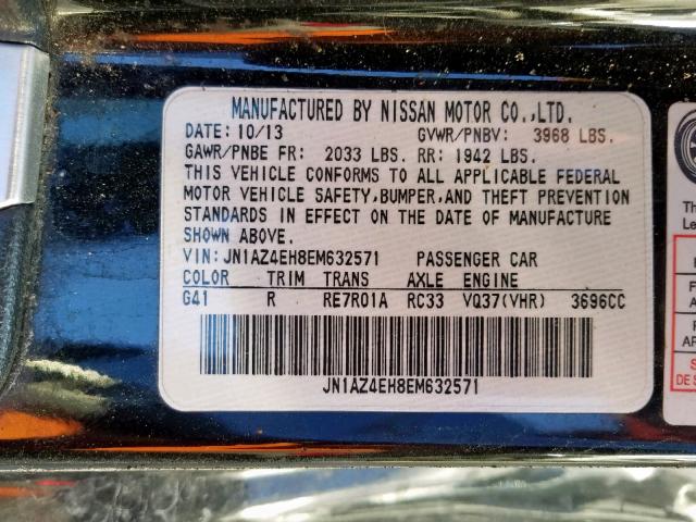 JN1AZ4EH8EM632571 - 2014 NISSAN 370Z BASE BLACK photo 10