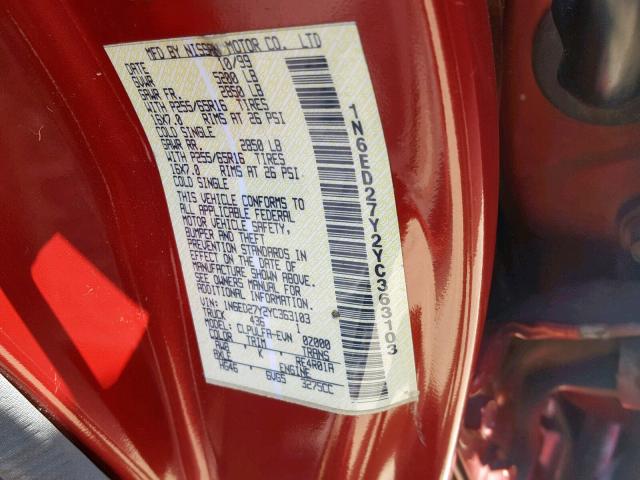 1N6ED27Y2YC363103 - 2000 NISSAN FRONTIER C RED photo 10