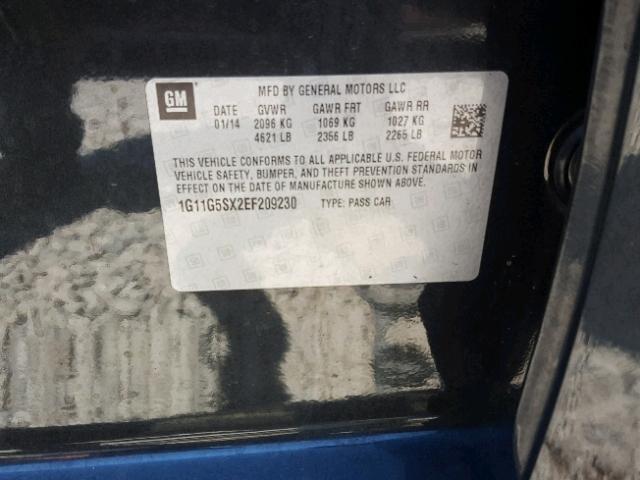 1G11G5SX2EF209230 - 2014 CHEVROLET MALIBU 3LT შავი ფოტო 10