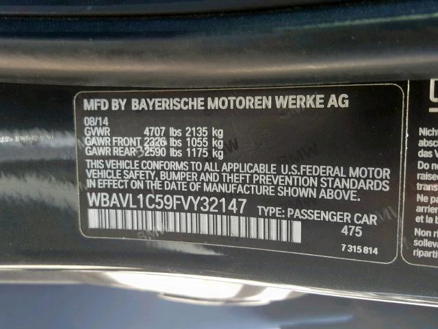 WBAVL1C59FVY32147 - 2015 BMW X1 XDRIVE2 BLACK photo 10