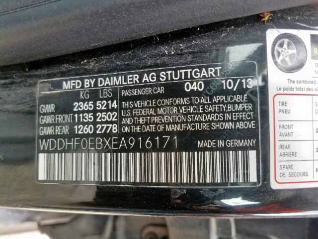 WDDHF0EBXEA916171 - 2014 MERCEDES-BENZ E 250 BLUE BLACK photo 10